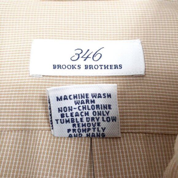 Brooks Brothers 346 Mens Button Down Shirt 16 1/2 Long Sleeve Beige Check 393 - Picture 4 of 4